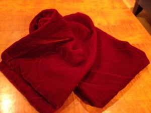 Julia's red velvet scarf